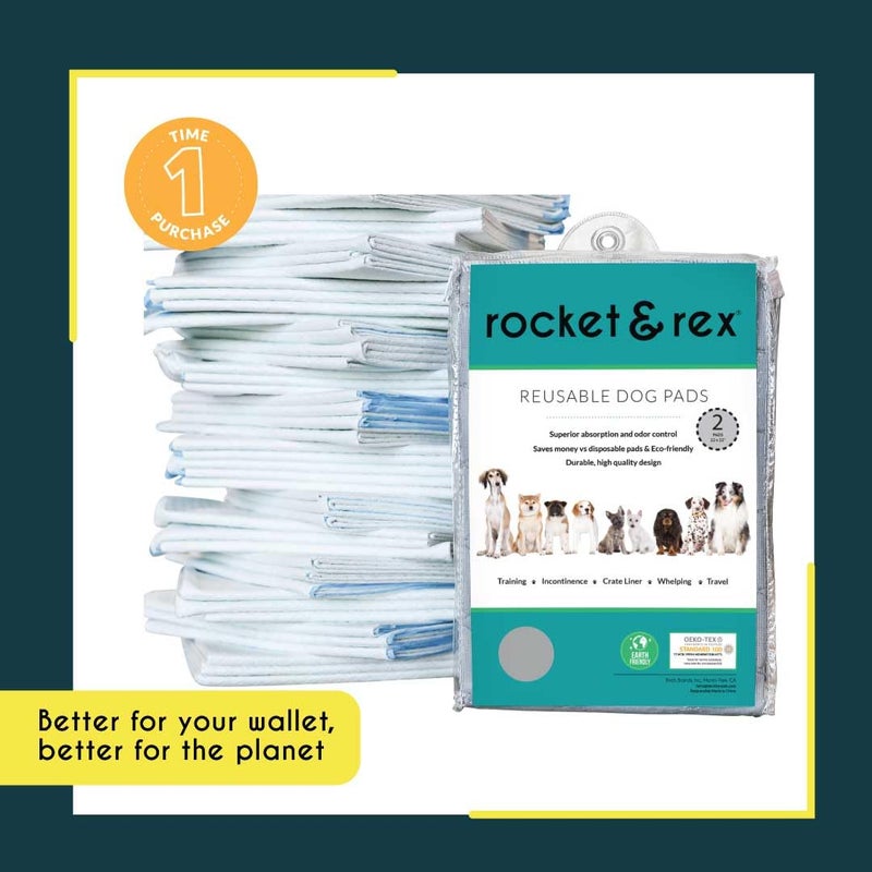 rocket & rex Premium Washable Pee Pads for Dogs, Waterproof & Reusable Puppy Pads for Potty Training, Whelping, Lining Crates & More, Guaranteed for up to 300 Washes, 22" x 22" (Pack of 2) - Image 3